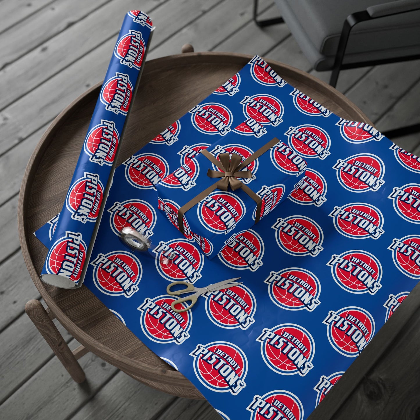 Detroit Pistons NBA Holiday Gift Wrapping Paper