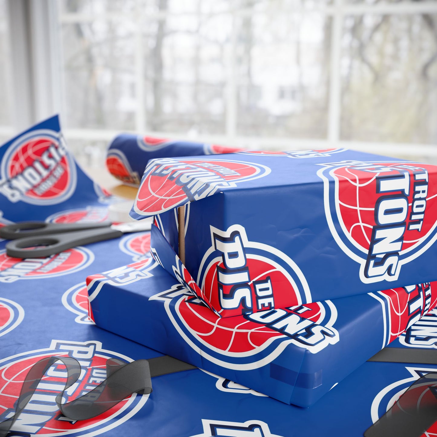 Detroit Pistons NBA Holiday Gift Wrapping Paper