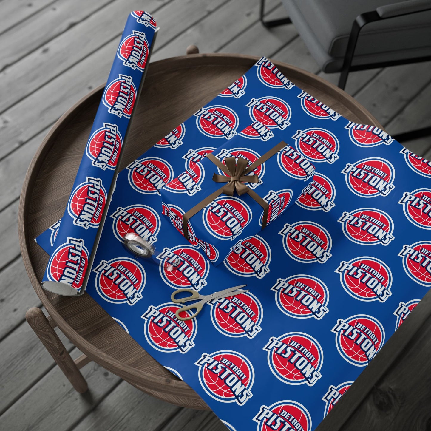 Detroit Pistons NBA Holiday Gift Wrapping Paper