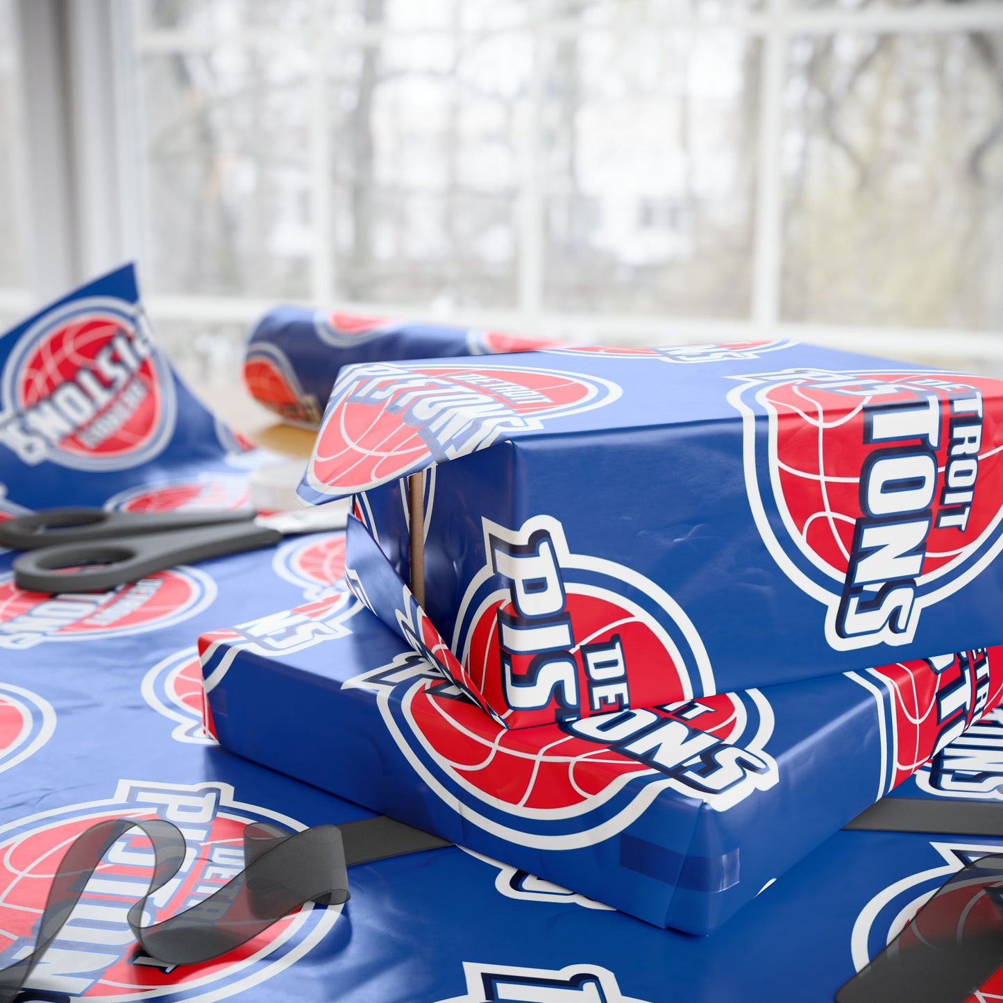 Detroit Pistons NBA Holiday Gift Wrapping Paper